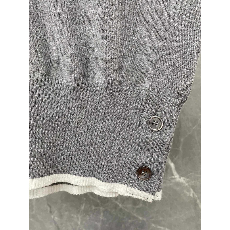 Thom Browne Cotton 4-Bar Short Sleeve Polo Gray