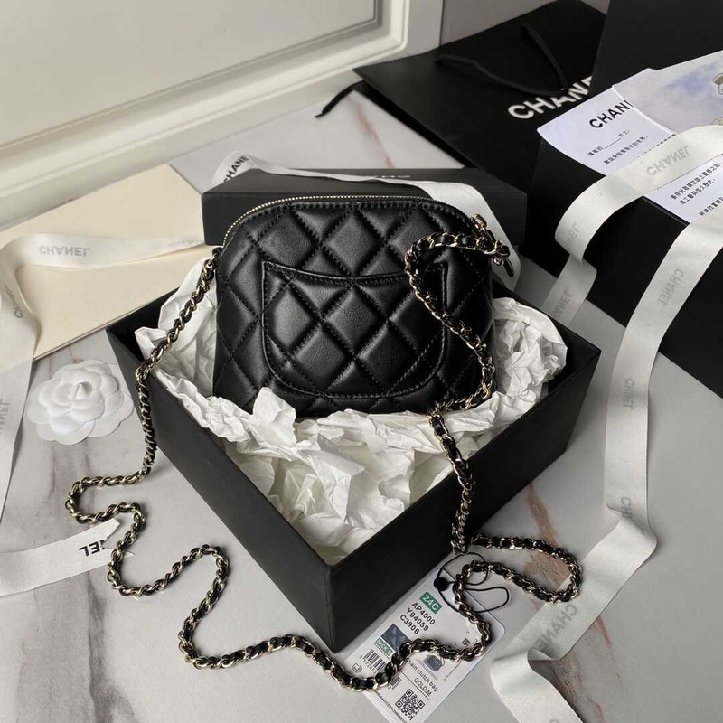 Ch*el classic chain lambskin evening bag black