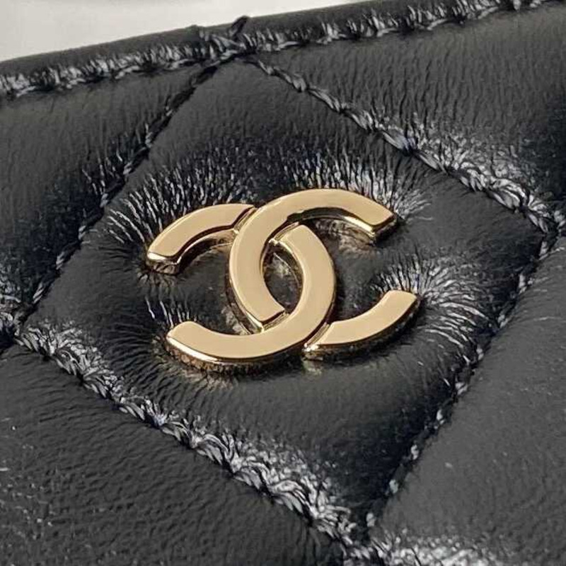 Ch*el classic chain lambskin evening bag black