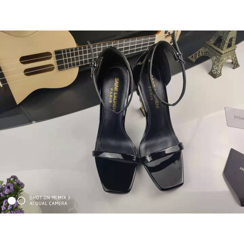 Saint Laurent Opyum Sandals In Patent Leather Gold Heel