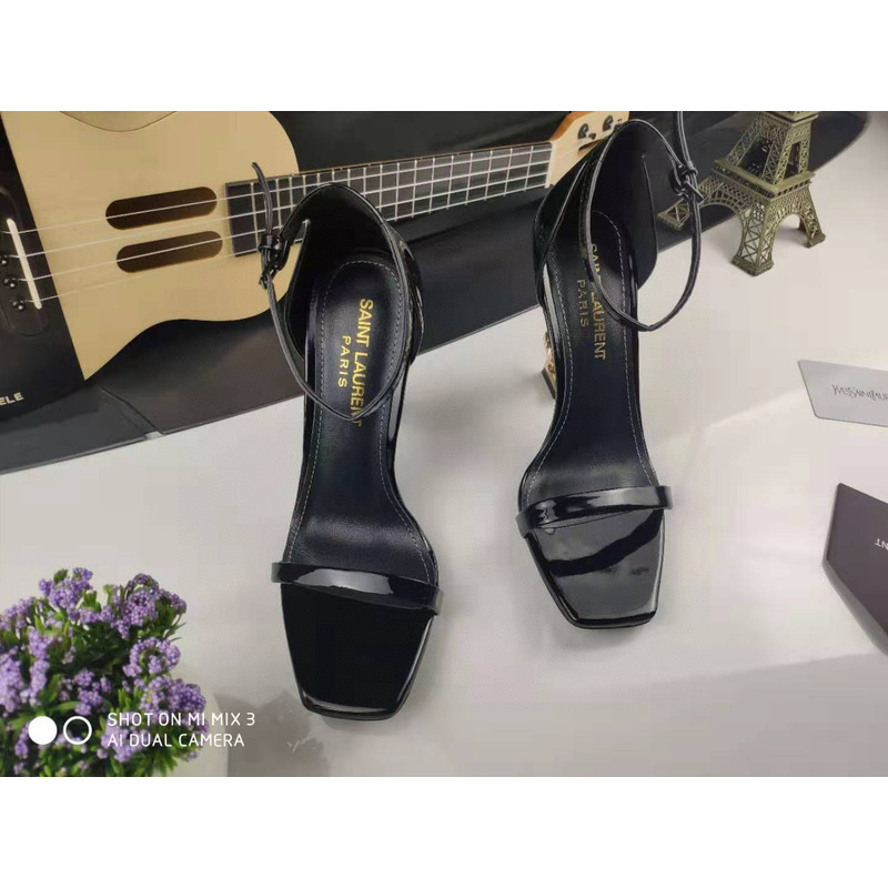 Saint Laurent Opyum Sandals In Patent Leather Gold Heel