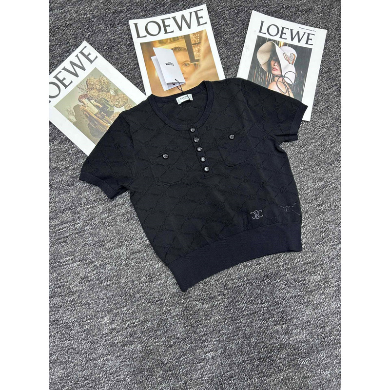 Loewe Hollow Knit With Embroidered Logo Iconic Button Black