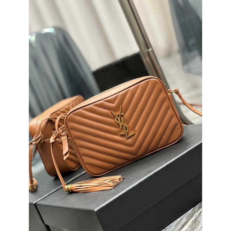 Saint Laurent Calfskin Matelasse Monogram Lou Camera Bag Cinnamon