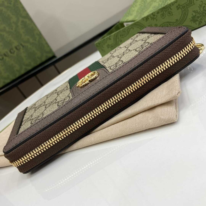 G*u*i ophidia gg canvas & leather zip around wallet brown