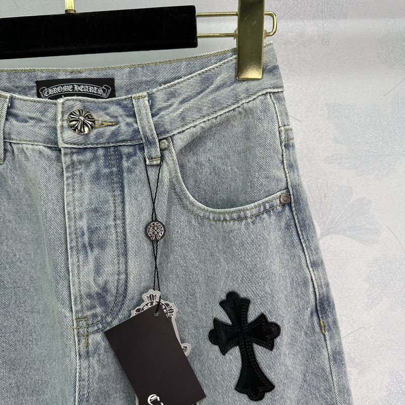Ch*0me He**ts leather logo jeans blue