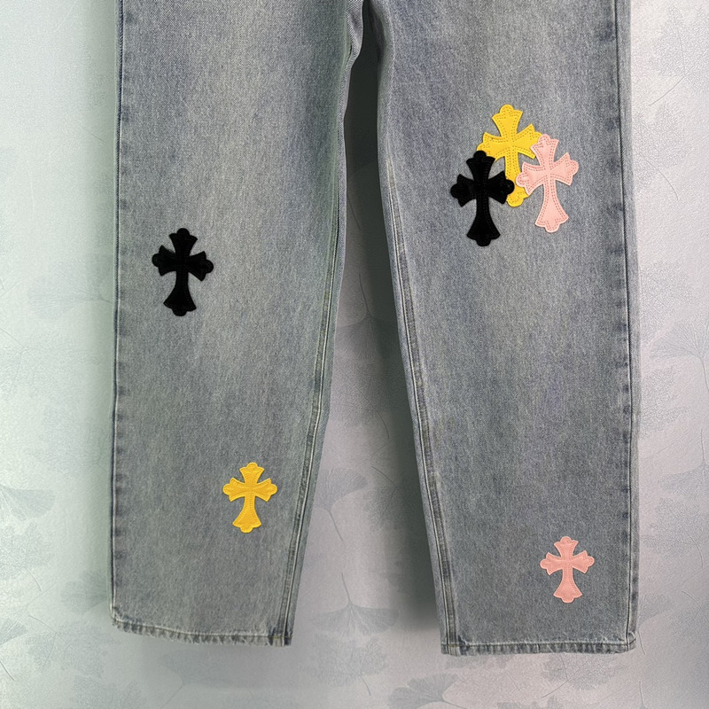 Ch*0me He**ts leather logo jeans blue