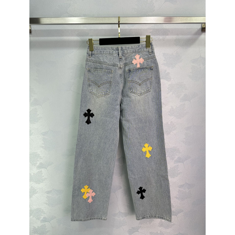 Ch*0me He**ts leather logo jeans blue