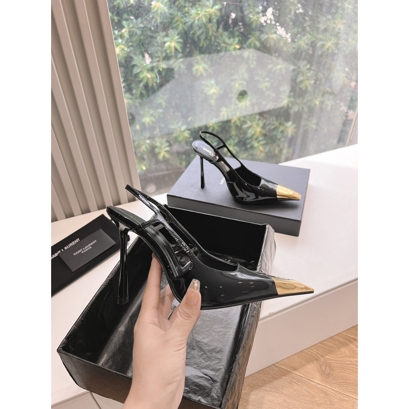 Saint Laurent Jeanne Slingback Pumps In Smooth Leather Black