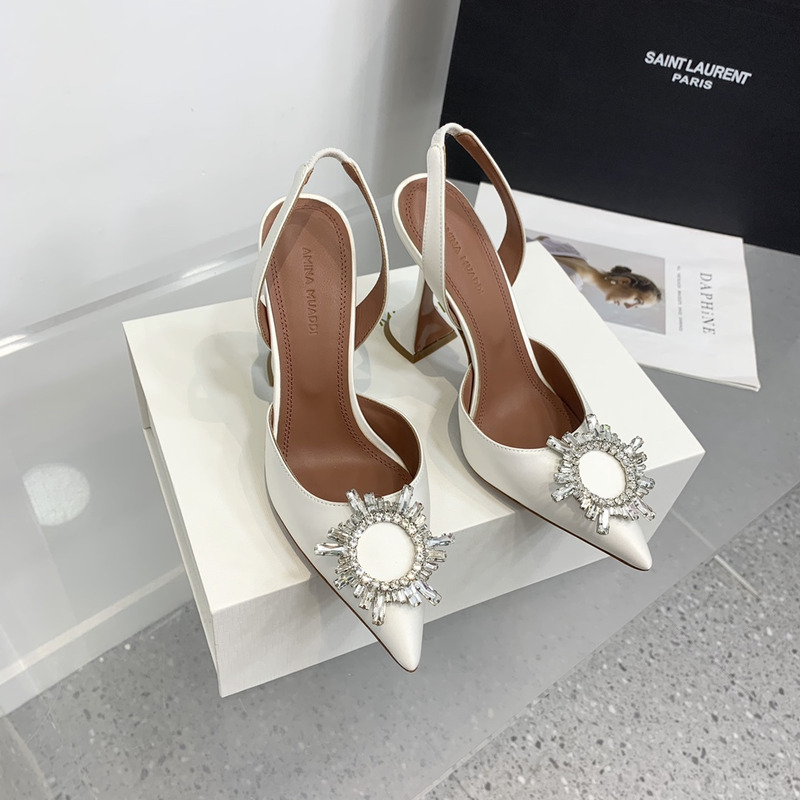 Amina Muaddi  Begum Sling Silver Mirror White