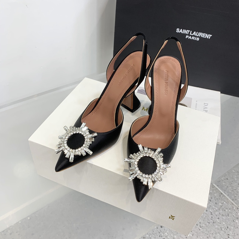 Amina Muaddi Begum Sling Silver Mirror Black