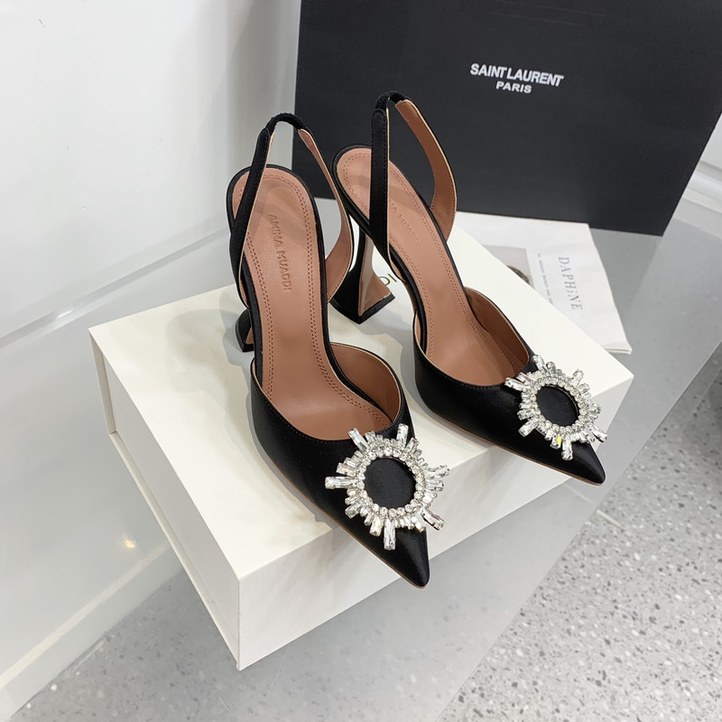 Amina Muaddi Begum Sling Silver Mirror Black