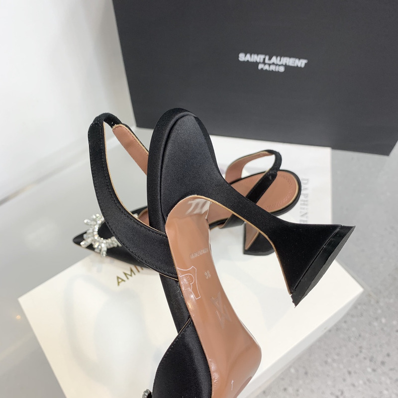 Amina Muaddi Begum Sling Silver Mirror Black