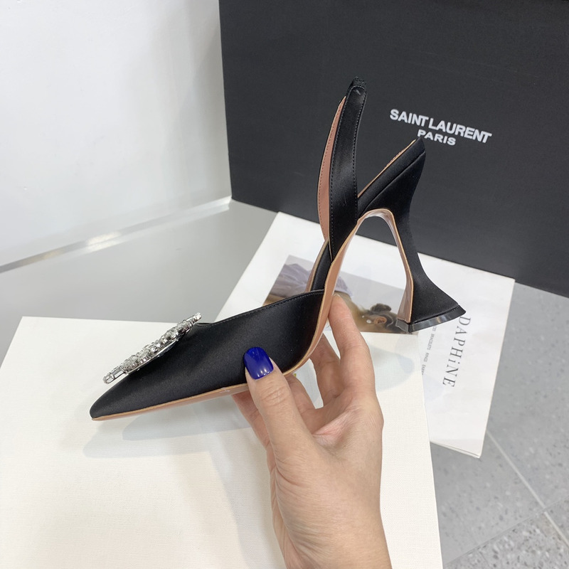 Amina Muaddi Begum Sling Silver Mirror Black