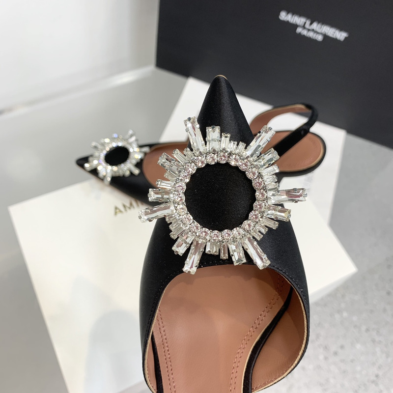 Amina Muaddi Begum Sling Silver Mirror Black