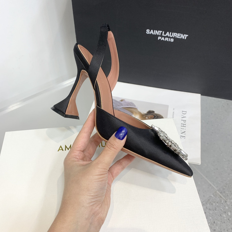 Amina Muaddi Begum Sling Silver Mirror Black