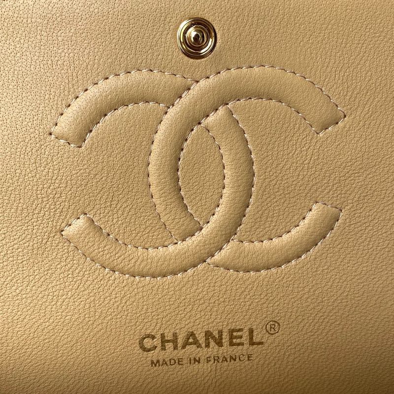 Ch*el medium caviar gold classic flap bag beige
