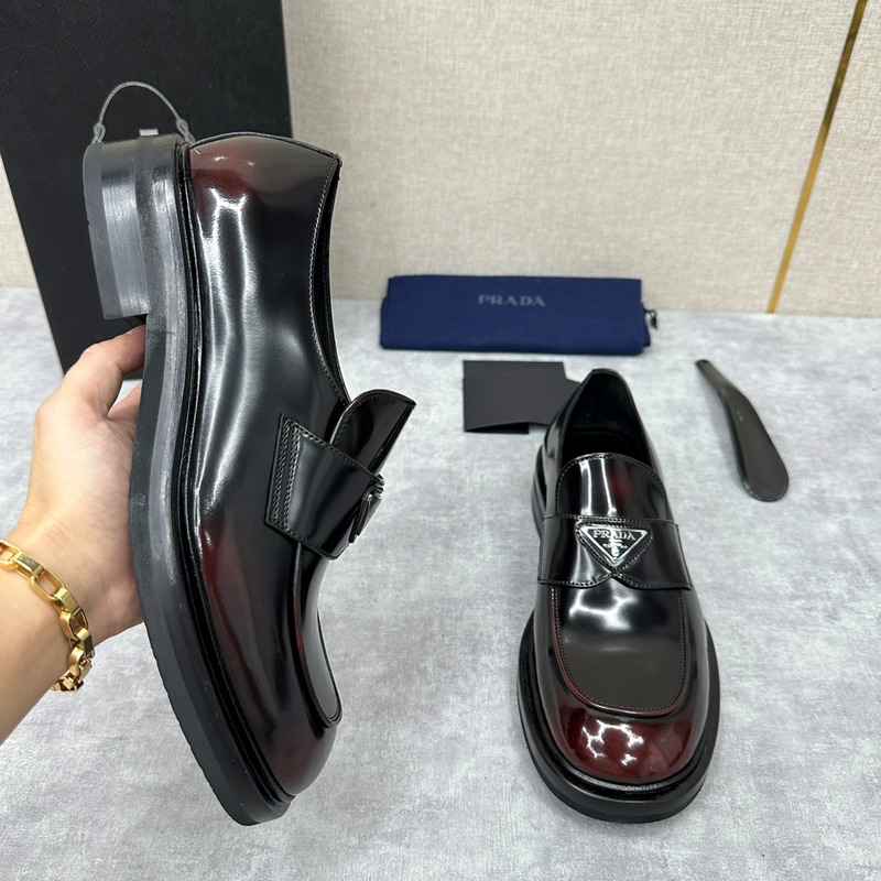 Pra*a chocolate brushed leather loafers black