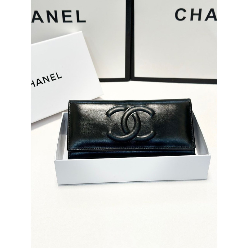 Ch*el cc long bifold wallet black