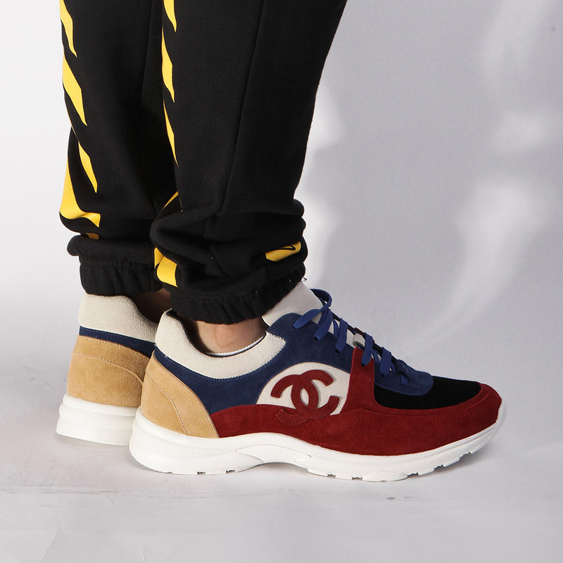 Ch*el sneaker in suede calfskin(navy blue & red)