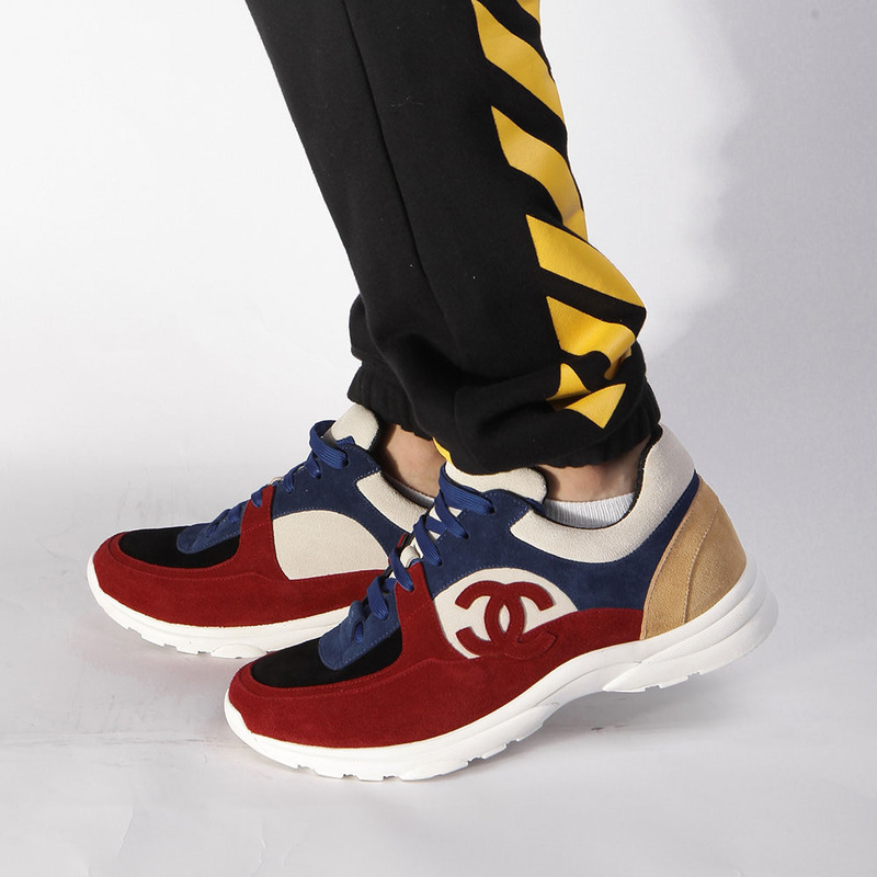 Ch*el sneaker in suede calfskin(navy blue & red)