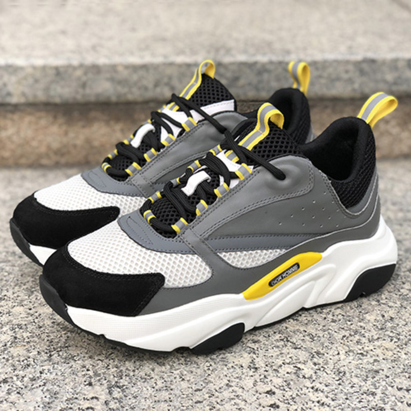 D*or "b22" trainer in grey technical knit&white&yellow-tone calfskin