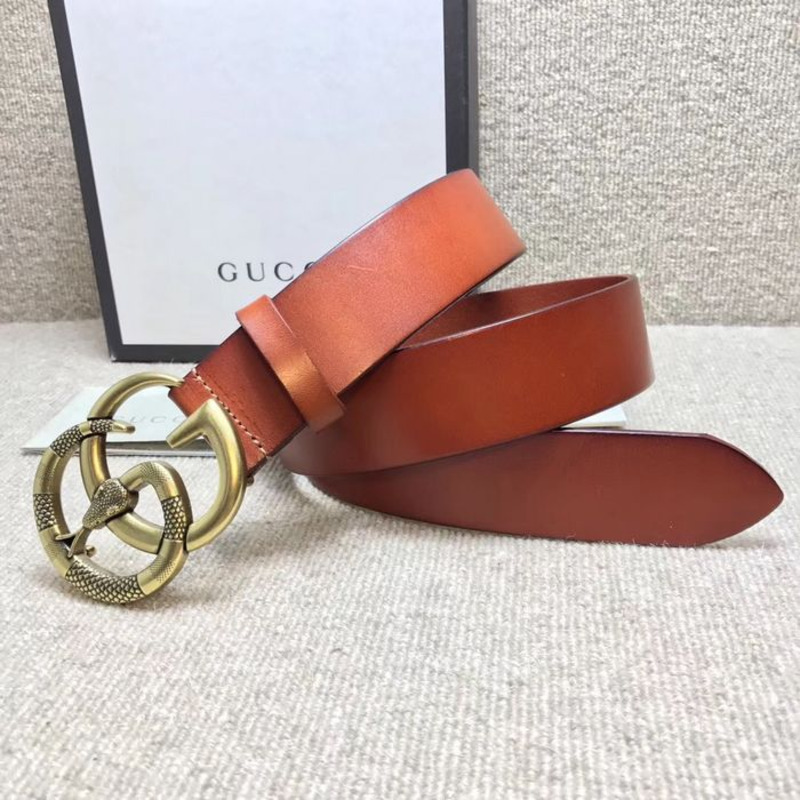 G*u*i leather belt with double g buckle with snake